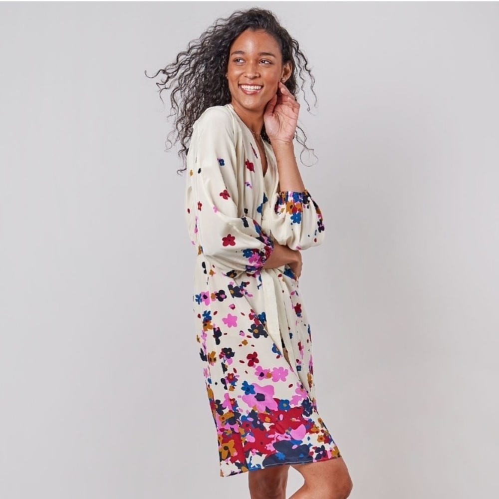 Tucker Abigail party dress crepe Floral Long Sleeve Dress 100 % silk - Picture 3 of 10